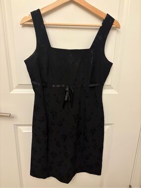 Vintage 90s Black Jacquard Mini Dress Satin Waist Coquette LBD XS/S